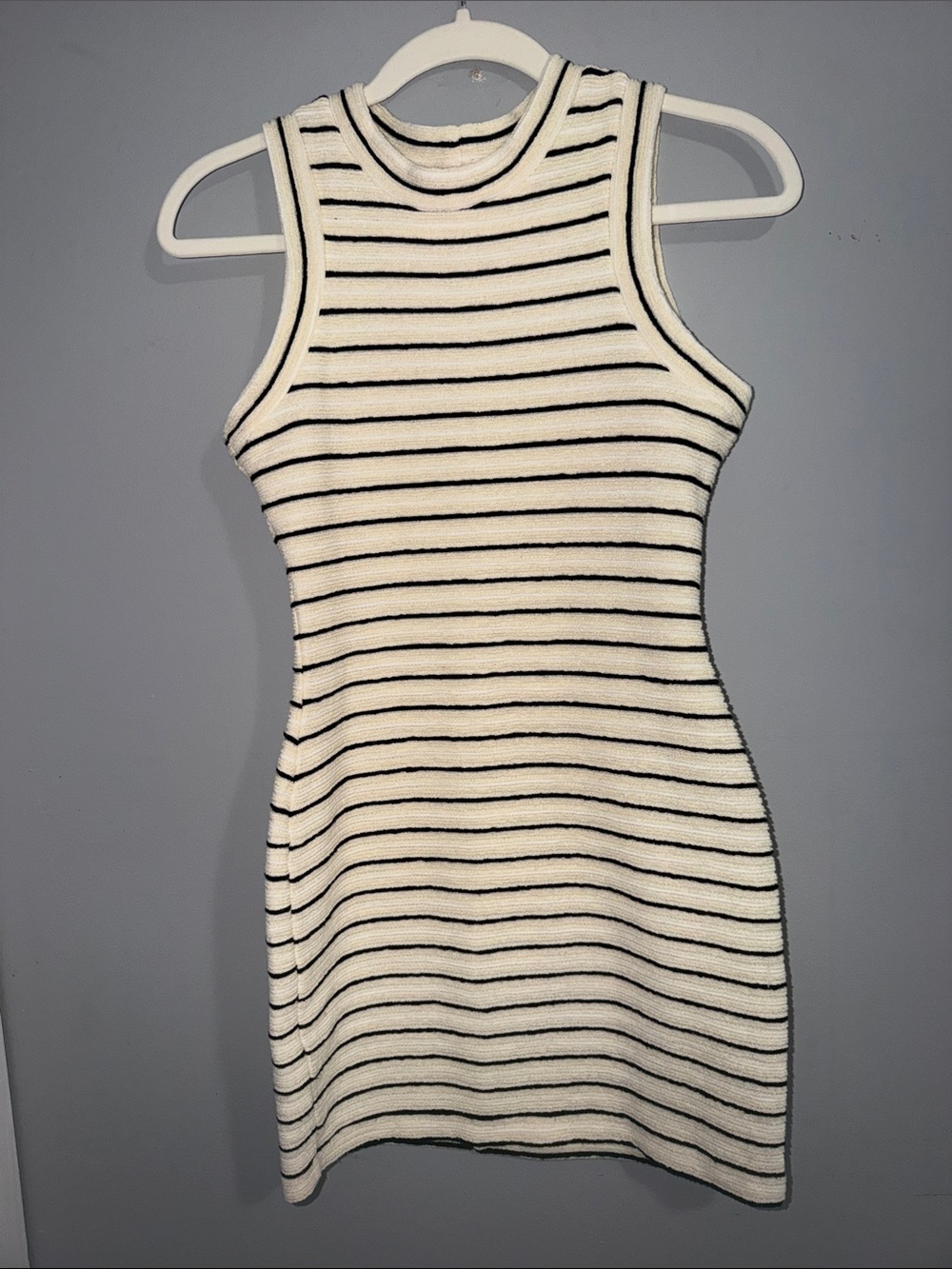 Amanda Uprichard Cream & Black Striped Sleeveless Knit Dress